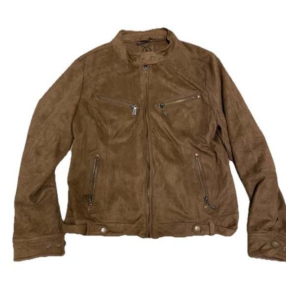 Odyn Brown/Cognac Faux Suede Motorcycle Style Jacket - Womens Size Large - Picture 1 of 8